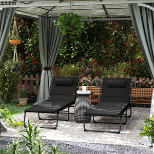 Folding Sun Loungers Set of 2, Recliner Garden Chairs with Quick Drying Pad Headrest Side Pocket, Garden Sun Loungers for Beach Pool, Black