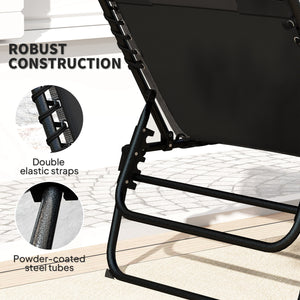 Folding Sun Loungers Set of 2, Recliner Garden Chairs with Quick Drying Pad Headrest Side Pocket, Garden Sun Loungers for Beach Pool, Black