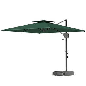 2.5m Garden Cantilever Parasol with Fillable Base, Up to 45kg, Double Top Garden Parasol, Square Overhanging Patio Umbrella with Crank Handle and Tilt for Outdoor Sun Shade, Dark Green