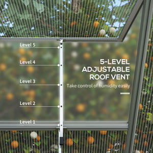 6' x 8' Polycarbonate Greenhouse with 2 Polycarbonate Types, Walk-in Green House with Hinged Door, 5-Level Roof Vents, Rain Gutter, Aluminium Frame and Foundation Kit