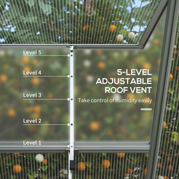 6' x 8' Polycarbonate Greenhouse with 2 Polycarbonate Types, Walk-in Green House with Hinged Door, 5-Level Roof Vents, Rain Gutter, Aluminium Frame and Foundation Kit