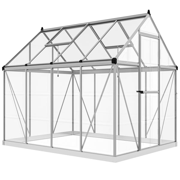 6' x 8' Polycarbonate Greenhouse with 2 Polycarbonate Types, Walk-in Green House with Hinged Door, 5-Level Roof Vents, Rain Gutter, Aluminium Frame and Foundation Kit