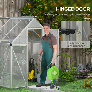 6' x 8' Polycarbonate Greenhouse with 2 Polycarbonate Types, Walk-in Green House with Hinged Door, 5-Level Roof Vents, Rain Gutter, Aluminium Frame and Foundation Kit