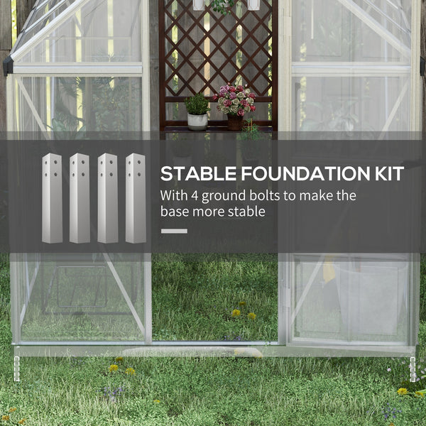 6' x 8' Polycarbonate Greenhouse with 2 Polycarbonate Types, Walk-in Green House with Hinged Door, 5-Level Roof Vents, Rain Gutter, Aluminium Frame and Foundation Kit