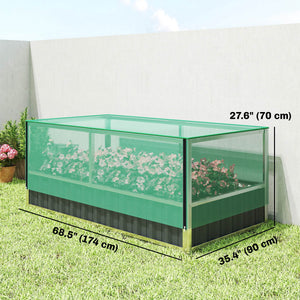 Raised Garden Bed, 5.7 x 3 x 2.3ft Steel Planter Box Outdoor with Cover, Gloves for Growing Vegetables, Flowers, Herbs, Dark Grey