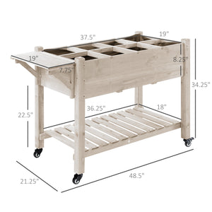 Outsunny Raised Garden Bed with 8 Grow Grids, Wooden Outdoor Plant Box Stand with Folding Side Table and Wheels, 49" x 21" x 34", for Vegetables, Flowers, Herbs, Natural