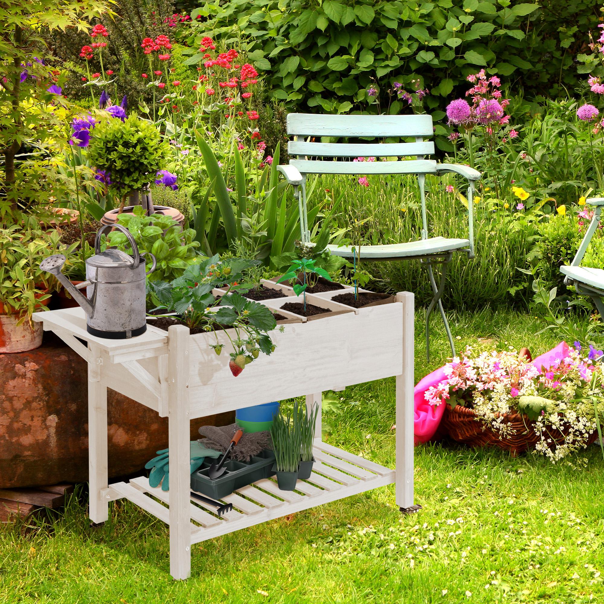planter box rack Outsunny 49" x 21" x 34" Raised Garden Bed w/ 8 Grow Grids, Natural