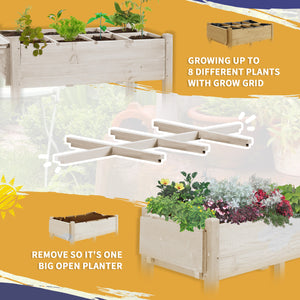 Outsunny Raised Garden Bed with 8 Grow Grids, Wooden Outdoor Plant Box Stand with Folding Side Table and Wheels, 49" x 21" x 34", for Vegetables, Flowers, Herbs, Natural