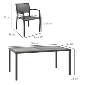 4 Seater Garden Dining Set, Stackable Armchairs and Wood-like Top Table, Space-Saving Outdoor Table and Chairs with Breathable Mesh Seat, Garden Furniture Set, Grey