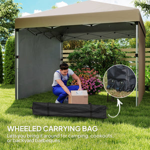 3 x 3 (M) Pop Up Gazebo, UPF 30+ with 2 Sidewalls, Leg Weight Bags and Wheeled Bag, Height Adjustable Party Tent Event Shelter for Garden, Patio, Khaki