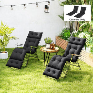 Sun Lounger Cushions Only, 190x56x10cm Garden Lounge Chair Cushions Set of 2, UPF20+ 220gsm Fabric, Thick Sunbed Replacement Pads with 6 Ties, Black