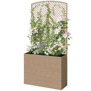 Garden Planter with Trellis, Rattan Raised Beds for Garden with Liner, Freestanding Outdoor Planter Box for Climbing Plants, Herbs, Vegetables, Flowers, 80 x 30 x 163 cm, Light Grey