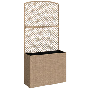 Garden Planter with Trellis, Rattan Raised Beds for Garden with Liner, Freestanding Outdoor Planter Box for Climbing Plants, Herbs, Vegetables, Flowers, 80 x 30 x 163 cm, Light Grey