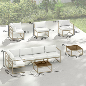 6 Seater Aluminium Garden Furniture Set, Extra Deep Garden Sofa Set with Coffee Table and Thick Cushions, Furniture Conversation Sets for Patio and Balcony, Outdoor, White