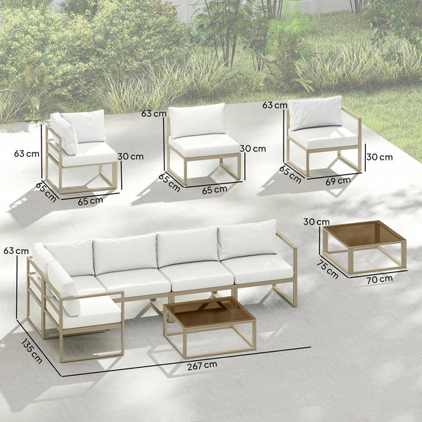 6 Seater Aluminium Garden Furniture Set, Extra Deep Garden Sofa Set with Coffee Table and Thick Cushions, Furniture Conversation Sets for Patio and Balcony, Outdoor, White