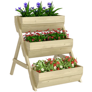 3 Tier Raised Garden Bed, 26" x 30" x 30" Vertical Wooden Elevated Planter Box Kit for Flowers, Vegetables, Herbs, Light Green