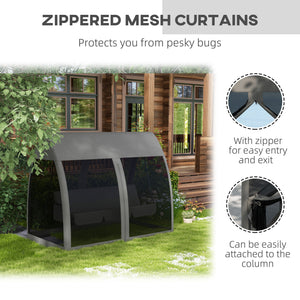 3 Seater Swing Chair 2 in 1 Garden Swing Seat Bed Convertible Outdoor Rocking Bench Bed with Water-Resistant Roof, Zipped Door and Mosquito Netting, Grey