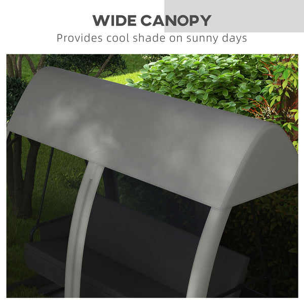 3 Seater Swing Chair 2 in 1 Garden Swing Seat Bed Convertible Outdoor Rocking Bench Bed with Water-Resistant Roof, Zipped Door and Mosquito Netting, Grey