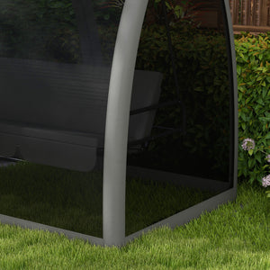3 Seater Swing Chair 2 in 1 Garden Swing Seat Bed Convertible Outdoor Rocking Bench Bed with Water-Resistant Roof, Zipped Door and Mosquito Netting, Grey