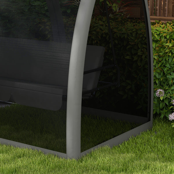 3 Seater Swing Chair 2 in 1 Garden Swing Seat Bed Convertible Outdoor Rocking Bench Bed with Water-Resistant Roof, Zipped Door and Mosquito Netting, Grey