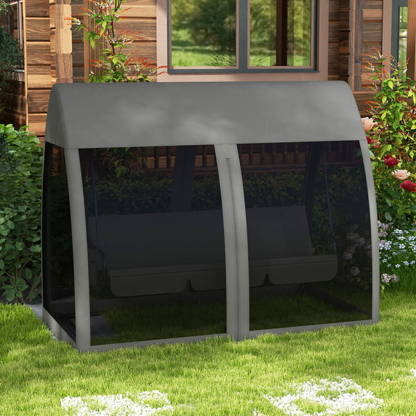 3 Seater Swing Chair 2 in 1 Garden Swing Seat Bed Convertible Outdoor Rocking Bench Bed with Water-Resistant Roof, Zipped Door and Mosquito Netting, Grey