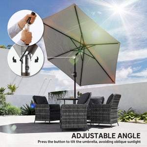 2.6 m Garden Parasol Umbrella with Aluminium Pole, Outdoor Table Market Patio Umbrella Sun Shade with Tilt and Crank, Vent, Light Grey