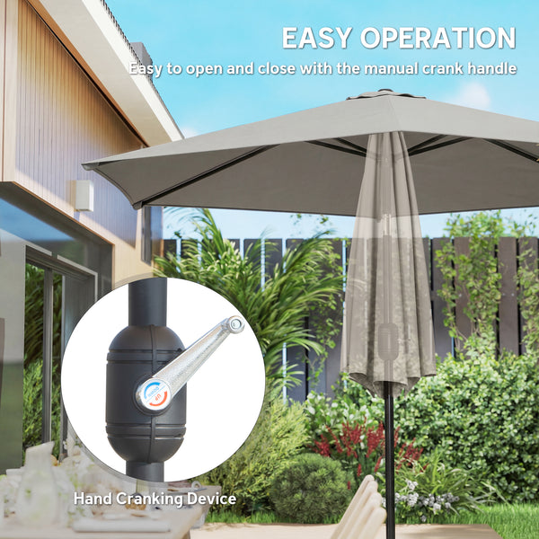 2.6 m Garden Parasol Umbrella with Aluminium Pole, Outdoor Table Market Patio Umbrella Sun Shade with Tilt and Crank, Vent, Light Grey
