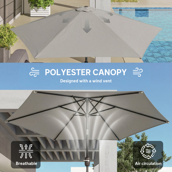 2.6 m Garden Parasol Umbrella with Aluminium Pole, Outdoor Table Market Patio Umbrella Sun Shade with Tilt and Crank, Vent, Light Grey