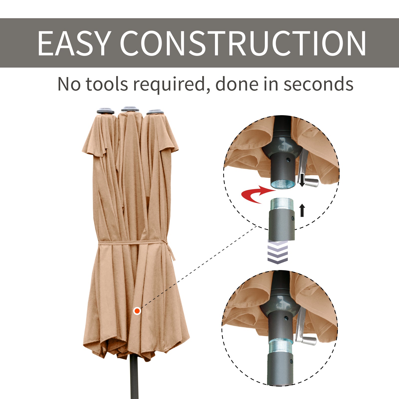 enclosed patio umbrella Outsunny 15ft Patio Umbrella with Base, Rectangular, Double-Canopy, UV-Blocking, Easy Crank, Coffee