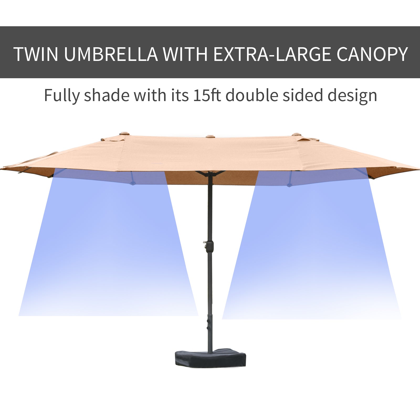 Outsunny 15ft Patio Umbrella with Base, Rectangular, Double-Canopy, UV-Blocking, Easy Crank, Coffee Outsunny 15ft Patio Umbrella with Base, Rectangular, Double-Canopy, UV-Blocking, Easy Crank, Coffee