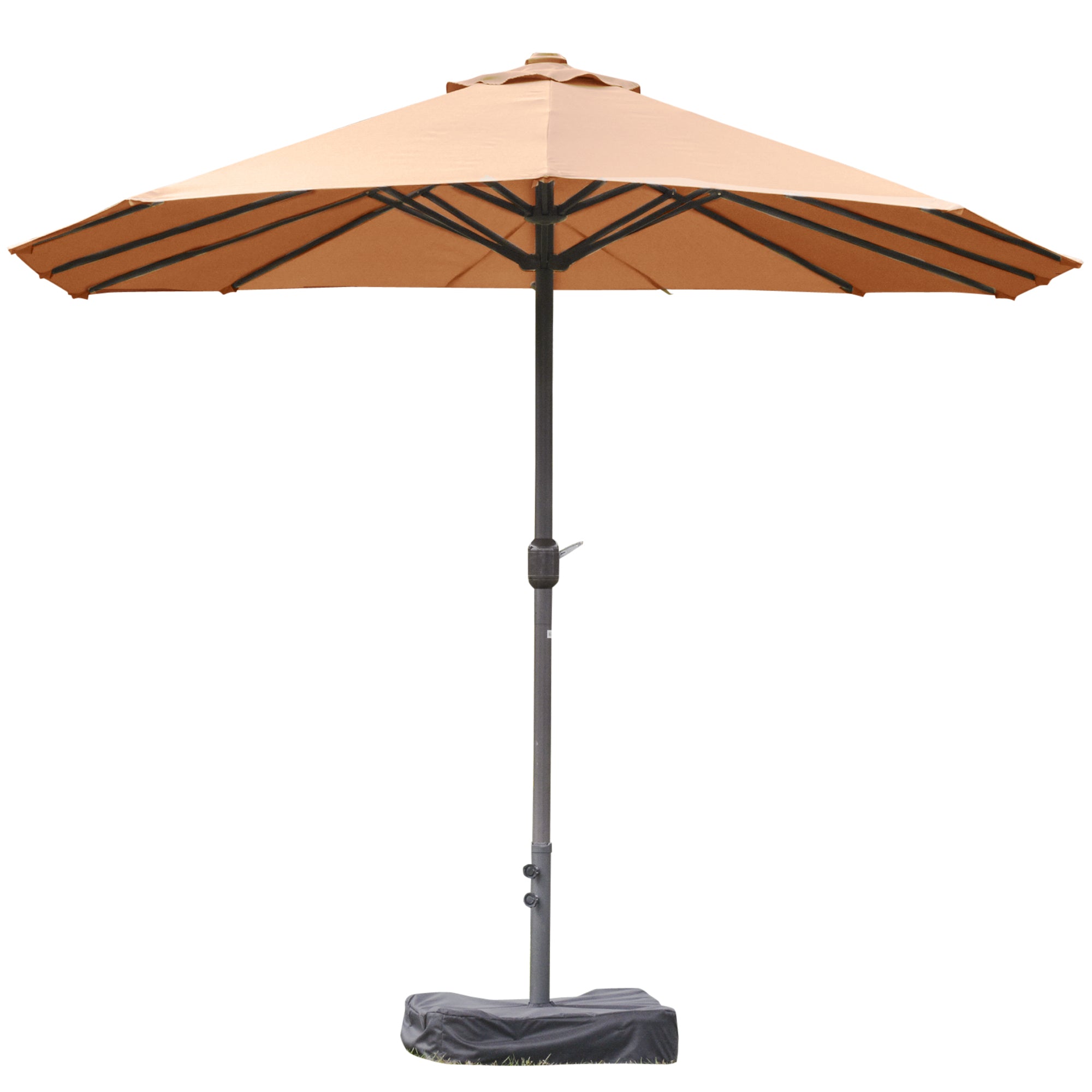 fun patio umbrella Outsunny 15ft Patio Umbrella with Base, Rectangular, Double-Canopy, UV-Blocking, Easy Crank, Coffee
