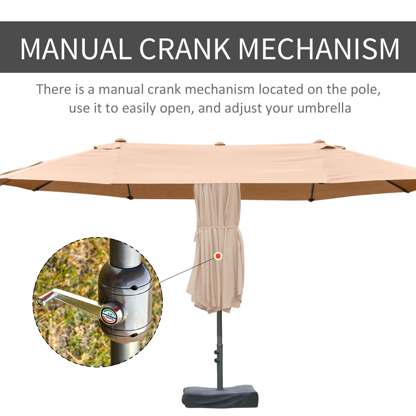 groupon patio umbrella Outsunny 15ft Patio Umbrella with Base, Rectangular, Double-Canopy, UV-Blocking, Easy Crank, Coffee