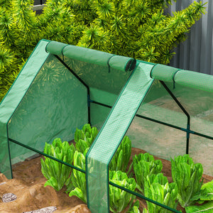 12' x 3' x 3' Mini Greenhouse with Zippered Doors & Roll-up Windows, Portable Plant Hot House with PE Cover, Water Resistant, UV Protected for Outdoor Flowers, Vegetables, Green