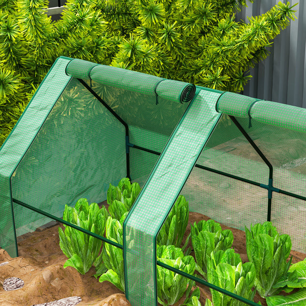 12' x 3' x 3' Mini Greenhouse with Zippered Doors & Roll-up Windows, Portable Plant Hot House with PE Cover, Water Resistant, UV Protected for Outdoor Flowers, Vegetables, Green