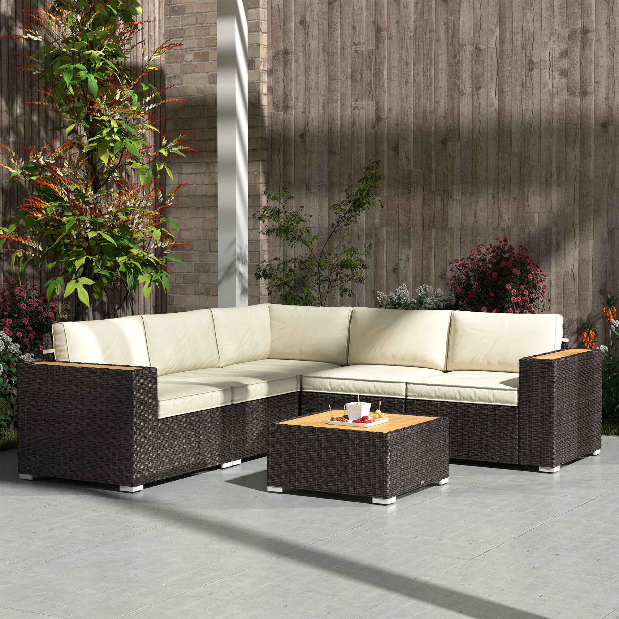 Outsunnny Pieces Rattan Patio Furniture Set, Seater Sectional