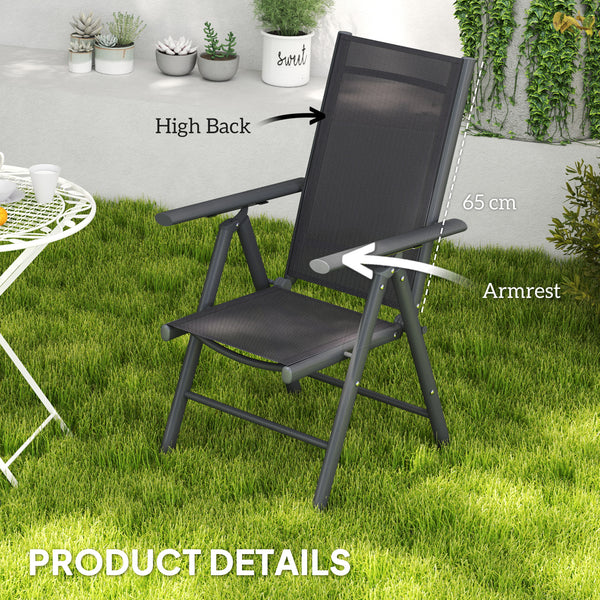 Set of 2 Folding Chair, Aluminium Frame Outdoor Camping Chairs with Breathable Mesh Back and Seat, Garden Chair Set with Armrests for Balcony, Dark Grey