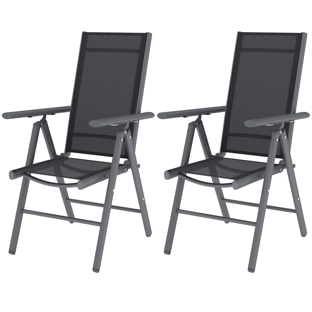 Set of 2 Folding Chair, Aluminium Frame Outdoor Camping Chairs with Breathable Mesh Back and Seat, Garden Chair Set with Armrests for Balcony, Dark Grey