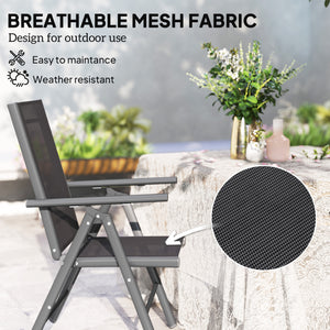 Set of 2 Folding Chair, Aluminium Frame Outdoor Camping Chairs with Breathable Mesh Back and Seat, Garden Chair Set with Armrests for Balcony, Dark Grey