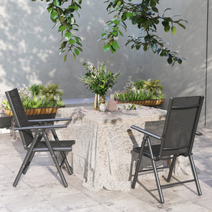 Set of 2 Folding Chair, Aluminium Frame Outdoor Camping Chairs with Breathable Mesh Back and Seat, Garden Chair Set with Armrests for Balcony, Dark Grey