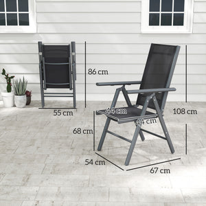 Set of 2 Folding Chair, Aluminium Frame Outdoor Camping Chairs with Breathable Mesh Back and Seat, Garden Chair Set with Armrests for Balcony, Dark Grey