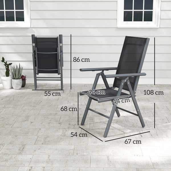 Set of 2 Folding Chair, Aluminium Frame Outdoor Camping Chairs with Breathable Mesh Back and Seat, Garden Chair Set with Armrests for Balcony, Dark Grey