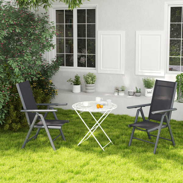 Set of 2 Folding Chair, Aluminium Frame Outdoor Camping Chairs with Breathable Mesh Back and Seat, Garden Chair Set with Armrests for Balcony, Dark Grey