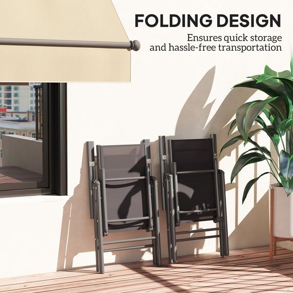 Set of 2 Folding Chair, Aluminium Frame Outdoor Camping Chairs with Breathable Mesh Back and Seat, Garden Chair Set with Armrests for Balcony, Dark Grey