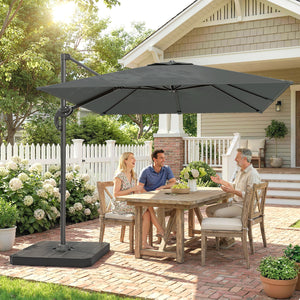 8' x 8' Offset Cantilever Patio Umbrella with Base Weights, UPF50+ Square Outdoor Cantilever Parasol with 360° Rotation, 5 Level Adjustable Tilt, Aluminum Pole, Dark Grey