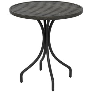 Outsunny Outdoor Side Table, 26" Round Patio Table with Steel Frame and Slat Tabletop for Garden, Backyard, Porch, Balcony, Distressed Gray