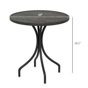 Outsunny Outdoor Side Table, 26" Round Patio Table with Steel Frame and Slat Tabletop for Garden, Backyard, Porch, Balcony, Distressed Gray