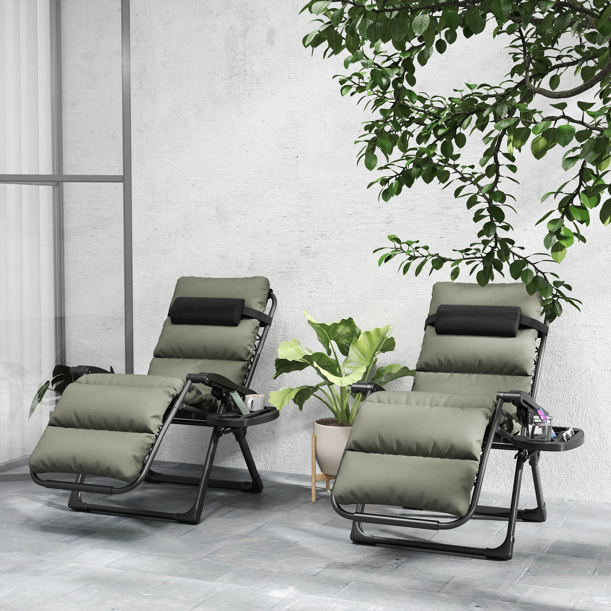 Outsunny Reclining Folding Outdoor Lounge Chairs with Cushion