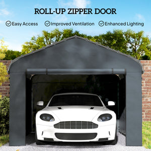 Carport Replacement Canopy Cover Sidewalls for 12' x 20' Carport, UPF50+ Waterproof PE Garage Car Tent Shelter Tarp with Roll up Door, Sidewall ONLY, Dark Grey