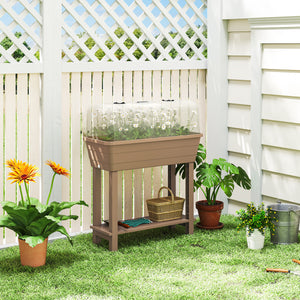 41L Self Watering Raised Garden Bed with Ventilation Transparent Lid Greenhouse, Storage Shelf, Planter Box with Water Level Indicator, 29.5" x 14.2" x 36.2", Brown