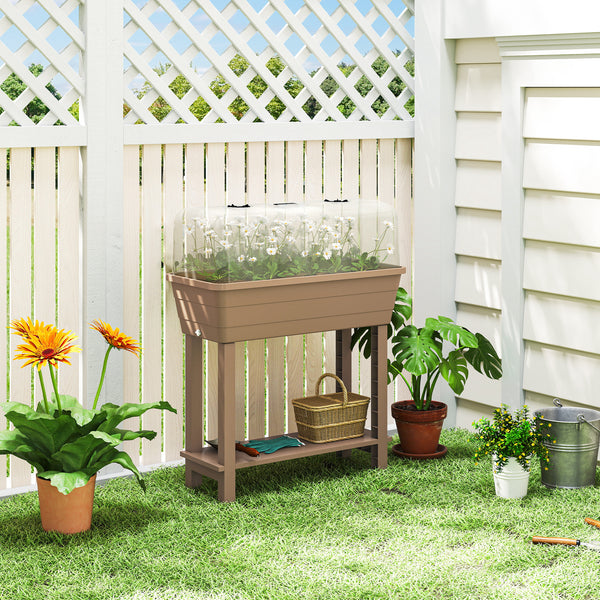 41L Self Watering Raised Garden Bed with Ventilation Transparent Lid Greenhouse, Storage Shelf, Planter Box with Water Level Indicator, 29.5" x 14.2" x 36.2", Brown